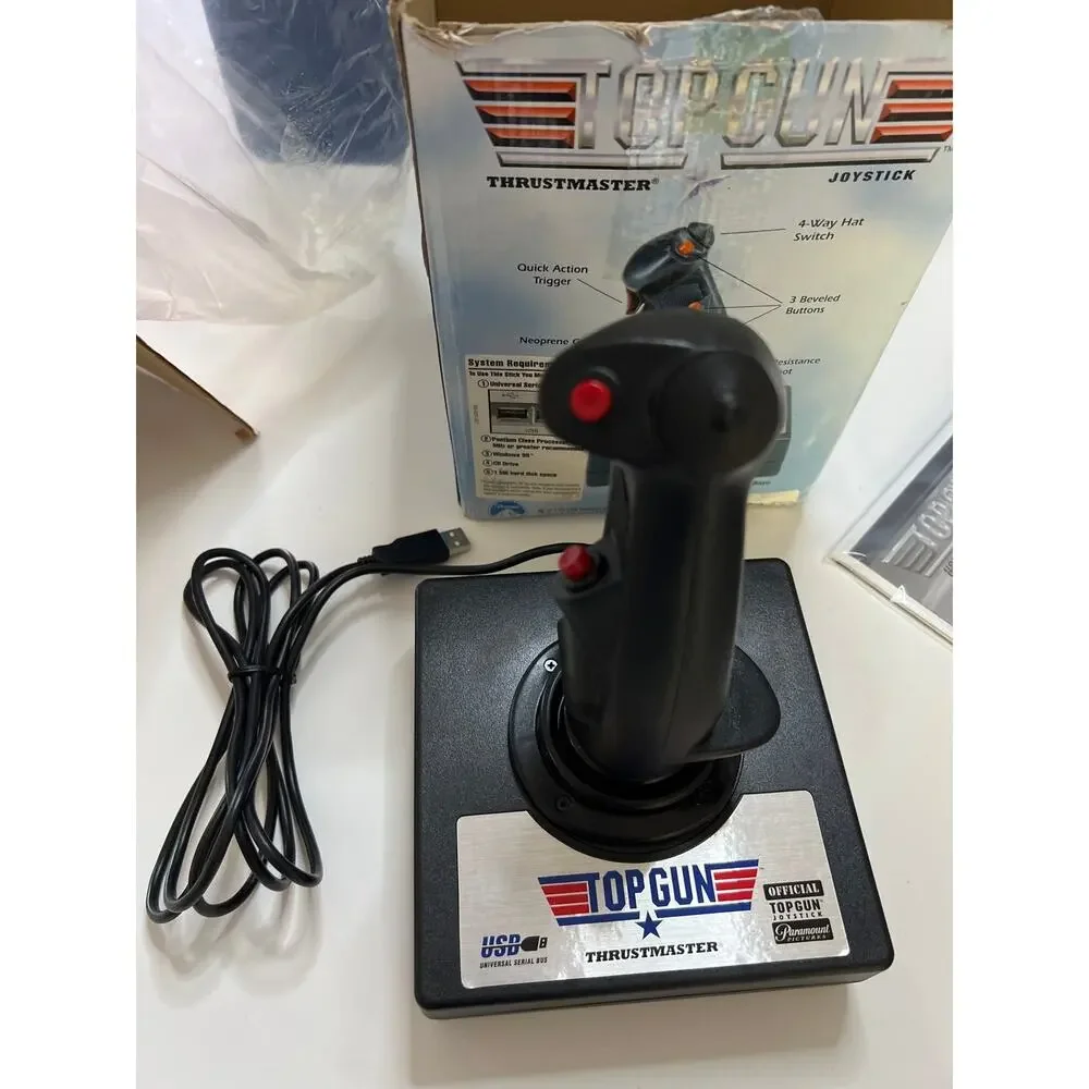Vintage Thrustmaster Top Gun USB Joystick PC Flight Controller EUC Untested W/CD